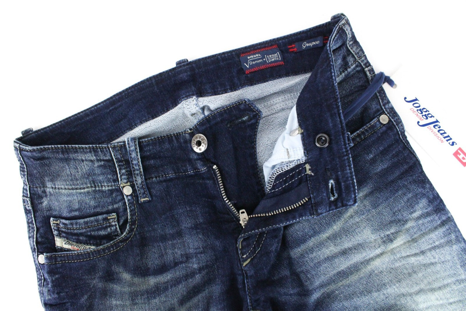 DIESEL Grupee-NE 0601L moteriški džinsai W25 Jogg Sweat Super Slim Stretch tamsiai mėlyni 