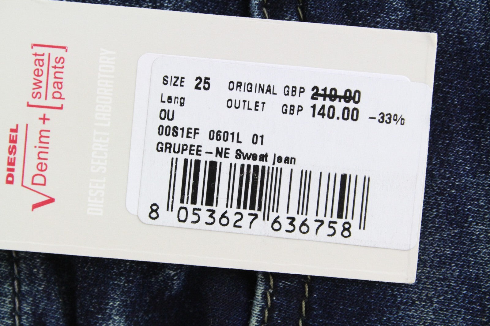 DIESEL Grupee-NE 0601L moteriški džinsai W25 Jogg Sweat Super Slim Stretch tamsiai mėlyni 