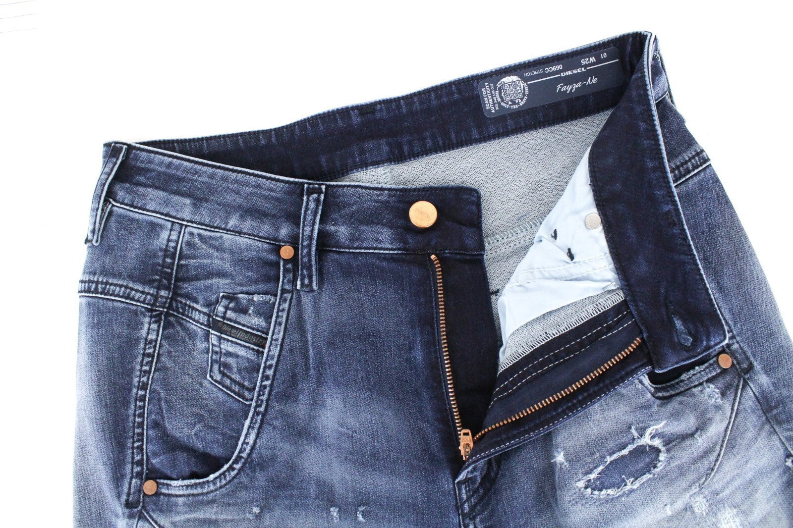 DIESEL Fayza-NE 069CC moteriški džinsai W25 Jogg Sweat Distress Boyfriend tamprūs mėlyni 