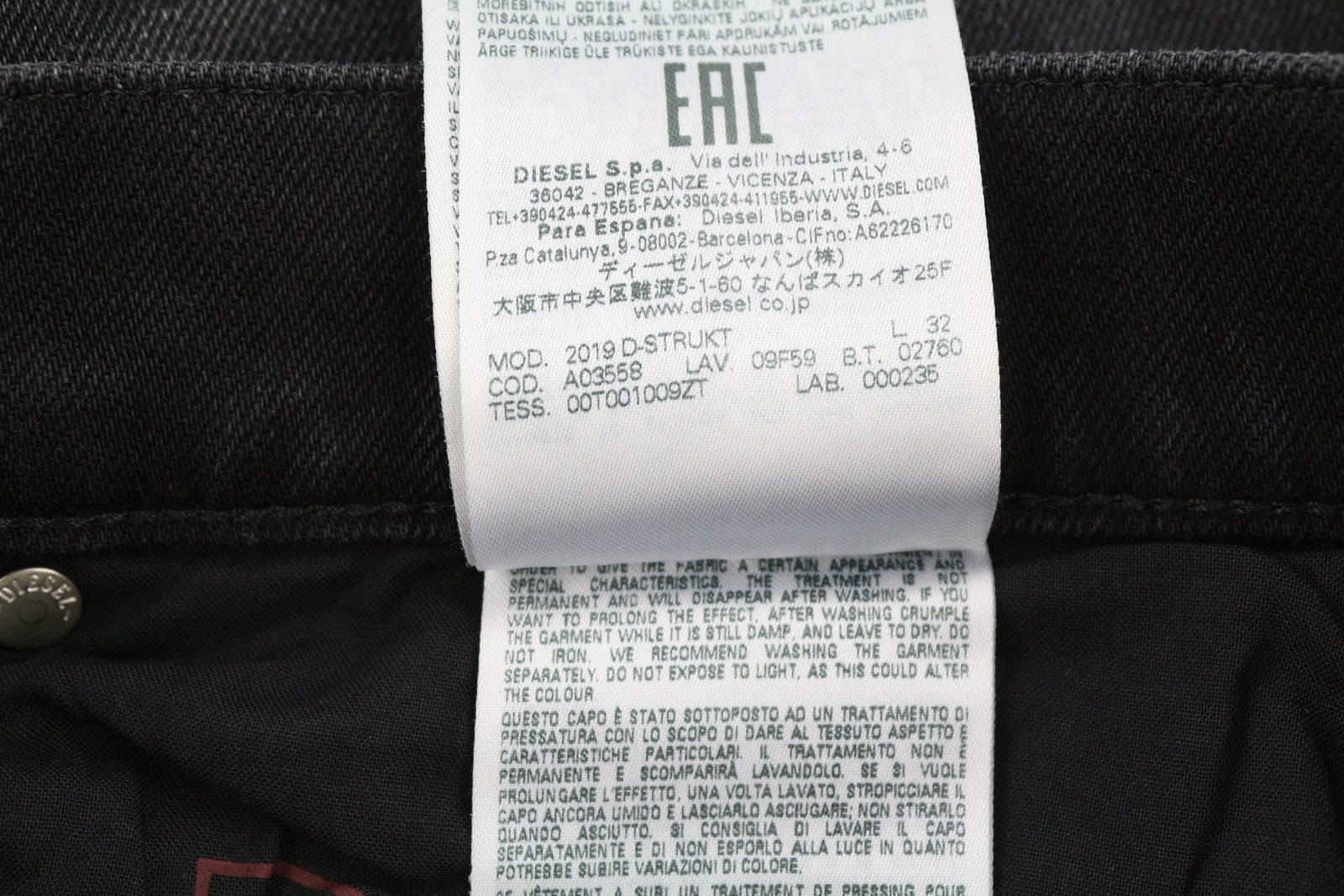 DIESEL 2019 D-Strukt 09F59 vyriški džinsai W32/L32 Slim Ripped skalbti RRP 250 € 