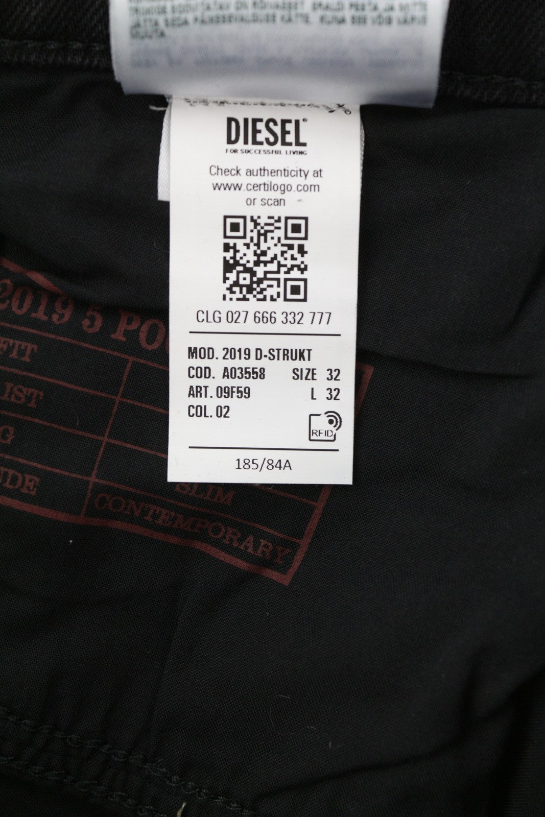 DIESEL 2019 D-Strukt 09F59 vyriški džinsai W32/L32 Slim Ripped skalbti RRP 250 € 