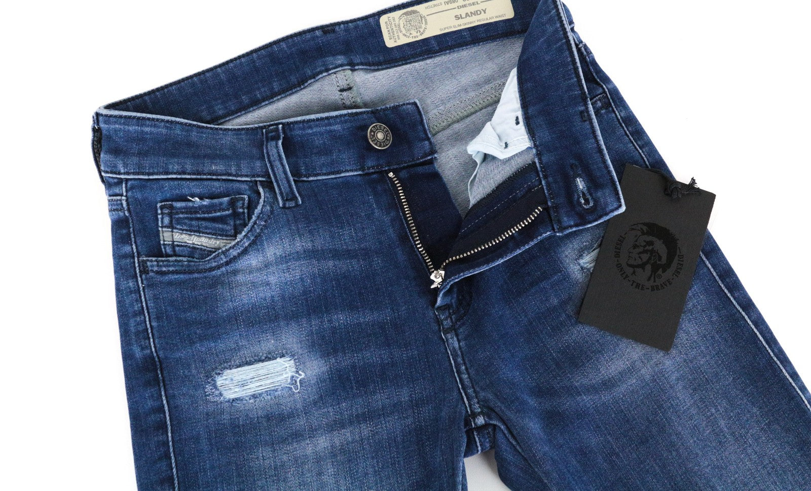 DIESEL Slandy 089AI moteriški džinsai W26/L32 itin aptempti medvilniniai tamprūs džinsai, mėlyni 