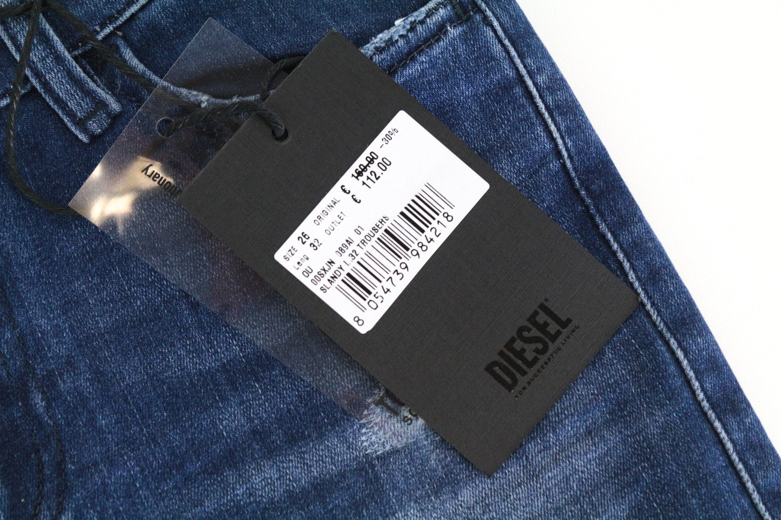 DIESEL Slandy 089AI moteriški džinsai W26/L32 itin aptempti medvilniniai tamprūs džinsai, mėlyni 
