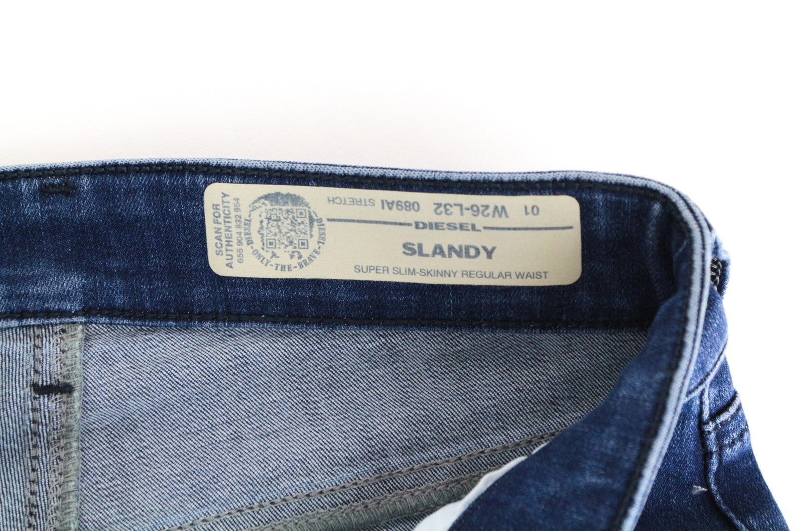 DIESEL Slandy 089AI moteriški džinsai W26/L32 itin aptempti medvilniniai tamprūs džinsai, mėlyni 
