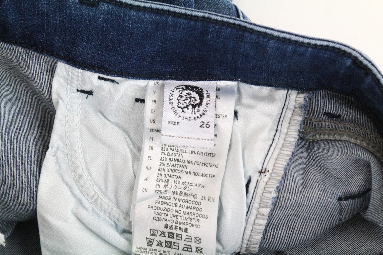 DIESEL Slandy 089AI moteriški džinsai W26/L32 itin aptempti medvilniniai tamprūs džinsai, mėlyni 