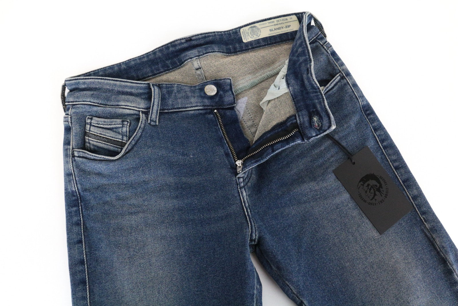 DIESEL Slandy-Zip 083AL moteriški džinsai W32/L32 itin aptempti, tamprūs, mėlyni 