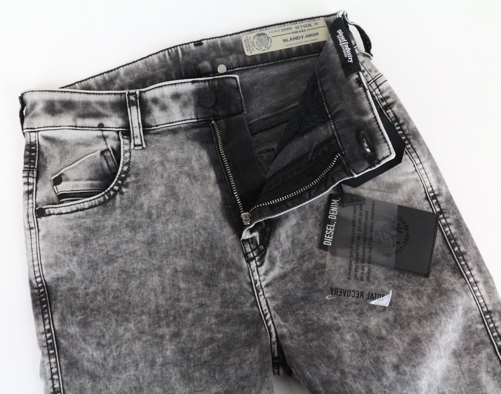 DIESEL Slandy-High 069GQ moteriški džinsai W25/L34 itin aptempti pilki tamprūs medvilniniai džinsai 