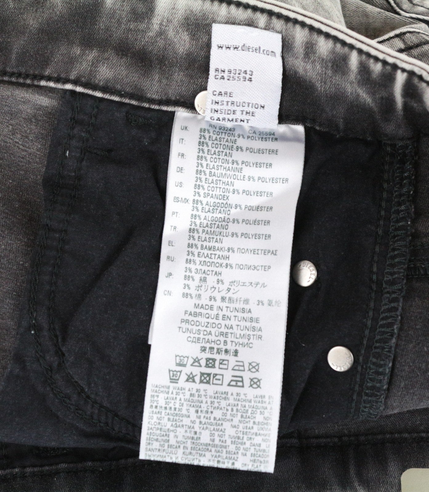 DIESEL Slandy-High 069GQ moteriški džinsai W25/L34 itin aptempti pilki tamprūs medvilniniai džinsai 