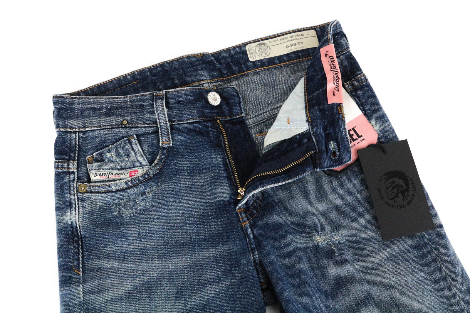 DIESEL D-Rifty 0890Y moteriški džinsai W25/L30 Slim Fit skalbtos medvilnės tamprės mėlyni 