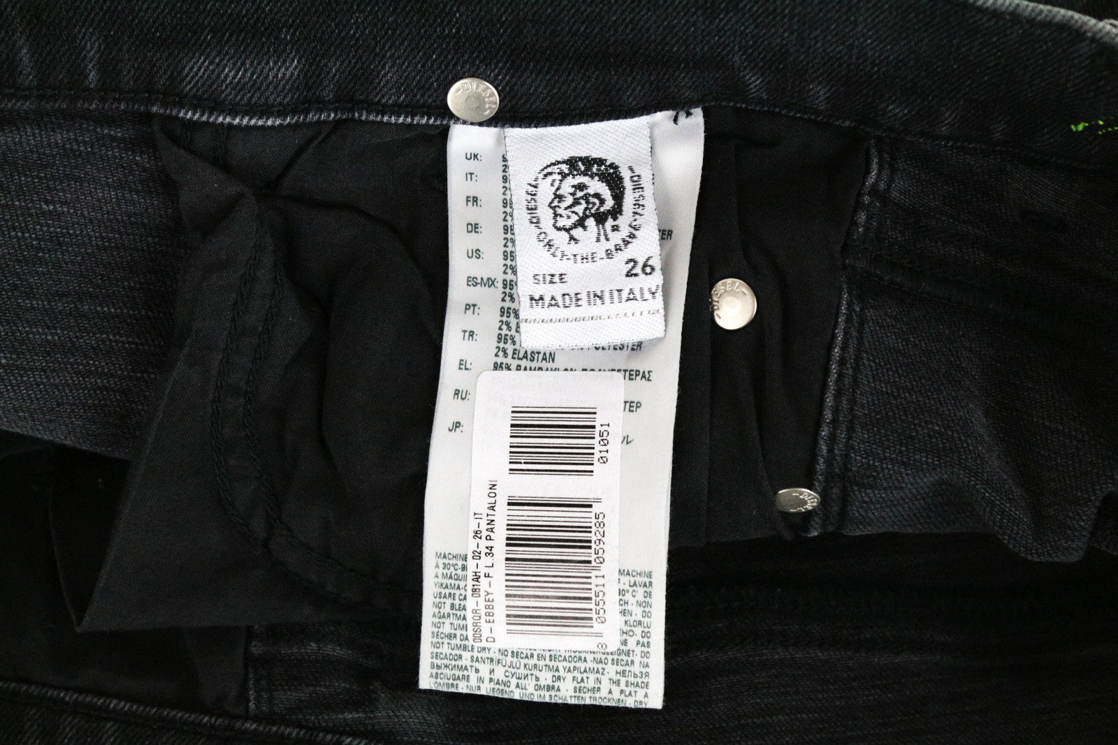 DIESEL D-Ebbey-F 081AH moteriški džinsai W26/L34 laisvo kirpimo medvilniniai tamprūs džinsai, pilki, skalbti 