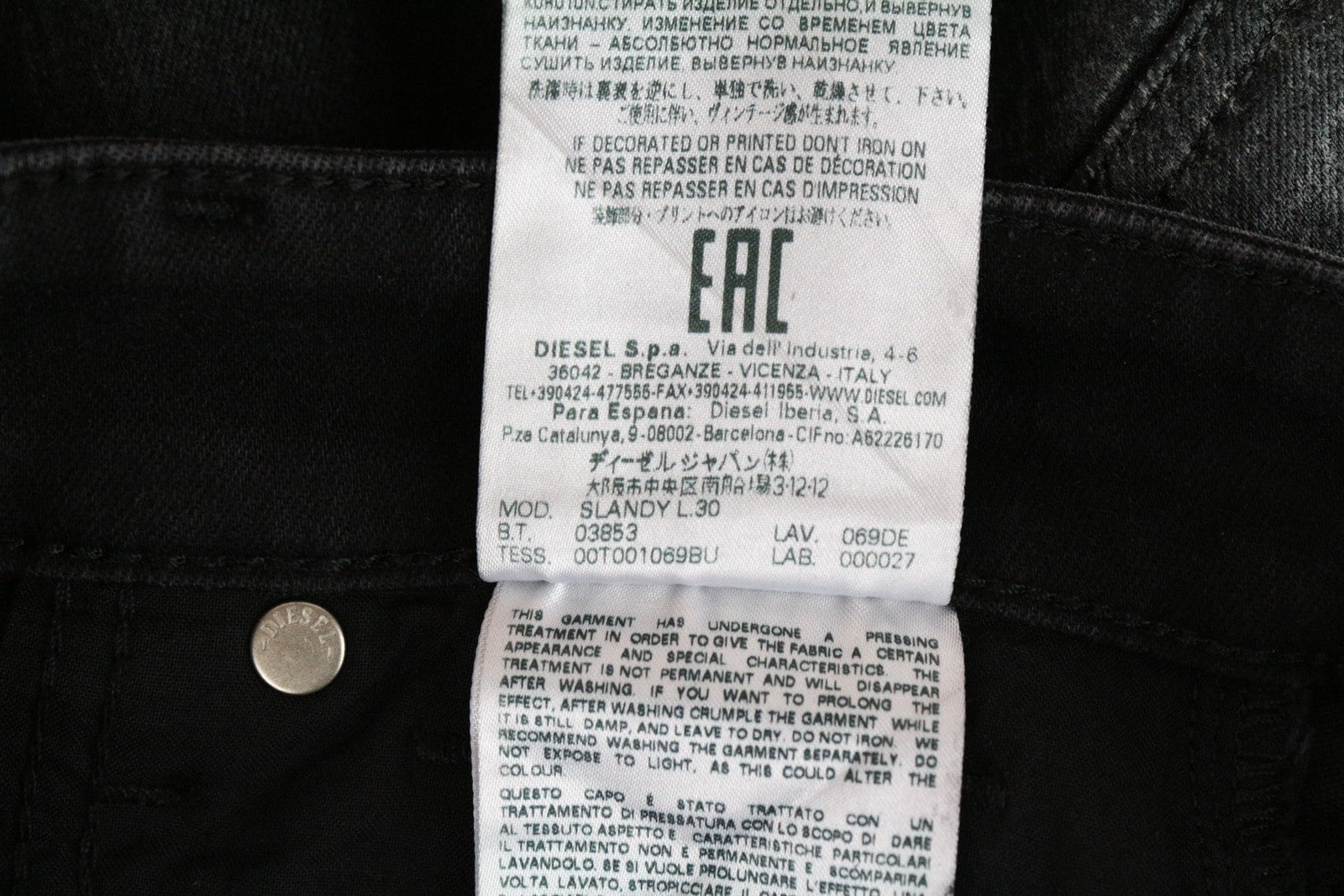 DIESEL Slandy 069DE moteriški džinsai W26/L30 itin aptempti, juodi, tamprūs medvilniniai džinsai 