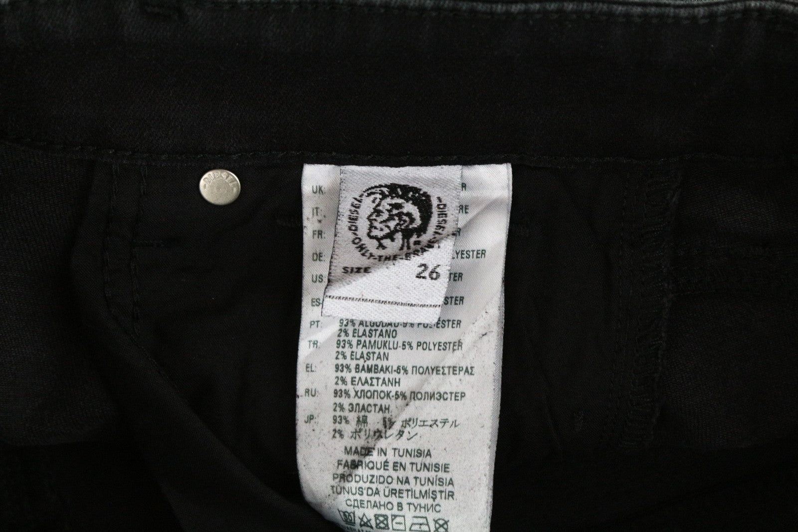 DIESEL Slandy 069DE moteriški džinsai W26/L30 itin aptempti, juodi, tamprūs medvilniniai džinsai 