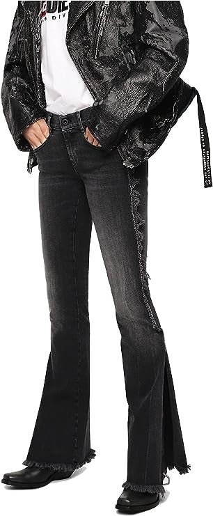 DIESEL D-Ebbey-F 081AH moteriški džinsai W26/L32 su laisvu kirpimu, tampria medvilnine juostele ir pilkais plyšiais.