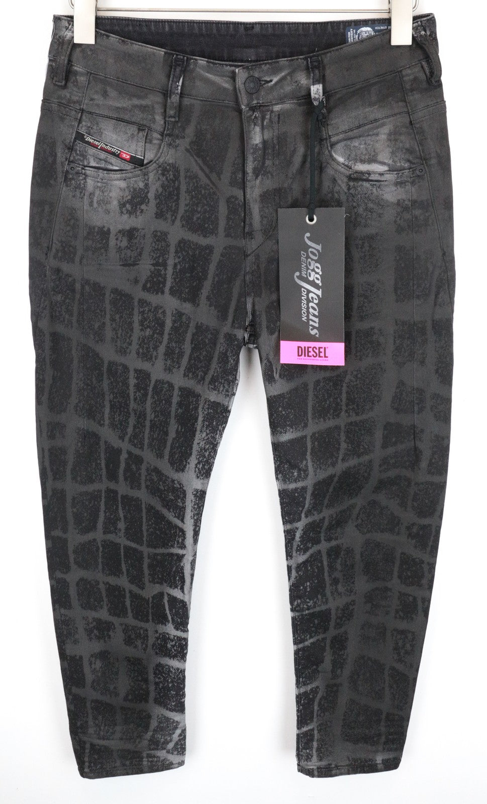 DIESEL D-Fayza-SP-NE 0094M moteriški džinsai W26 Jogg Sweat Boyfriend juodi gyvūnų rašto