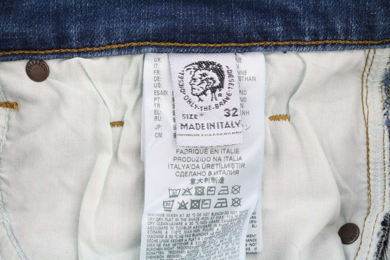 DIESEL D-Strukt 009IT vyriški džinsai W32/L32 Slim Stretch su užtrauktuku, skalbtos mėlynos spalvos 