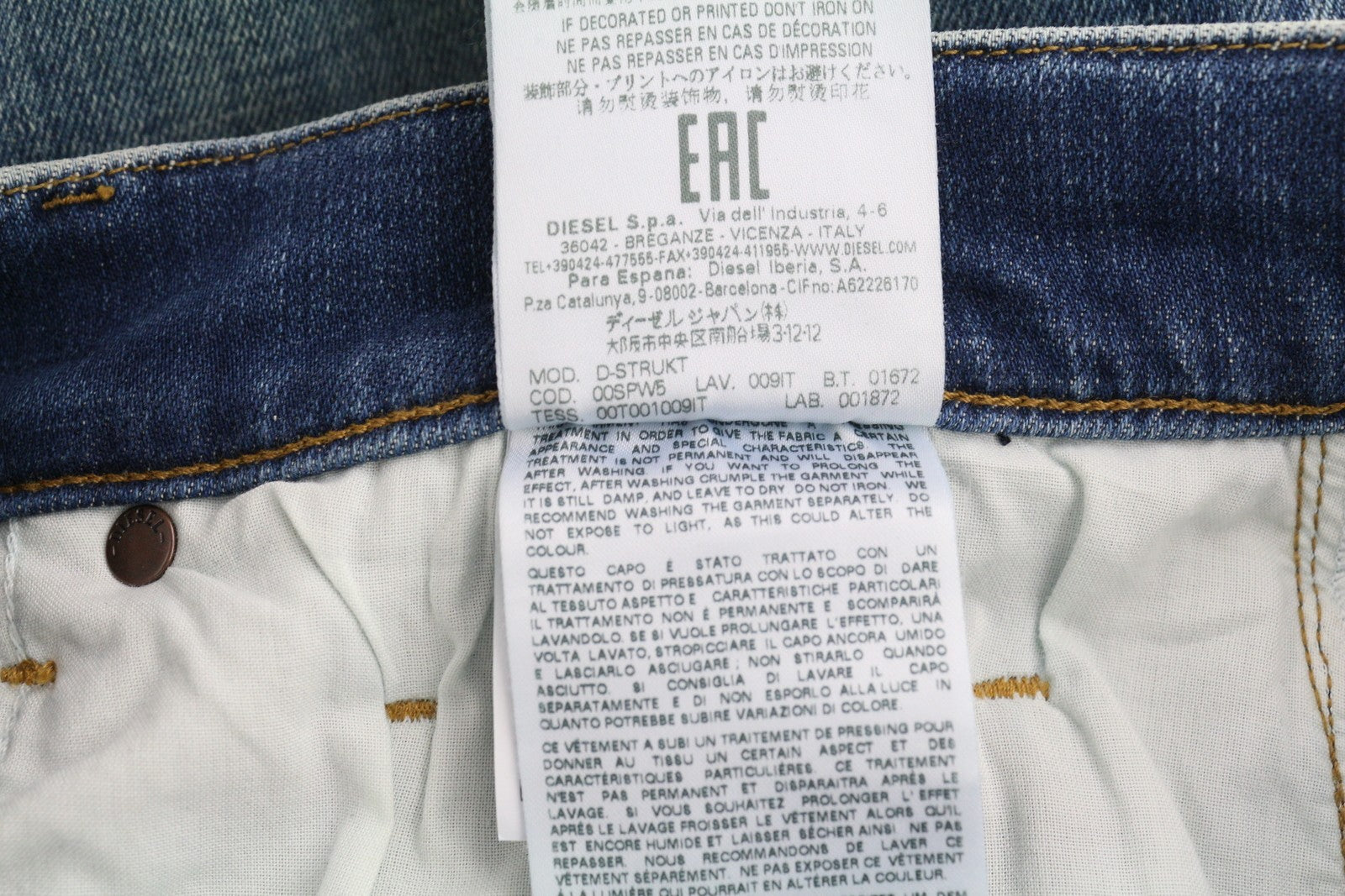 DIESEL D-Strukt 009IT vyriški džinsai W32/L32 Slim Stretch su užtrauktuku, skalbtos mėlynos spalvos 