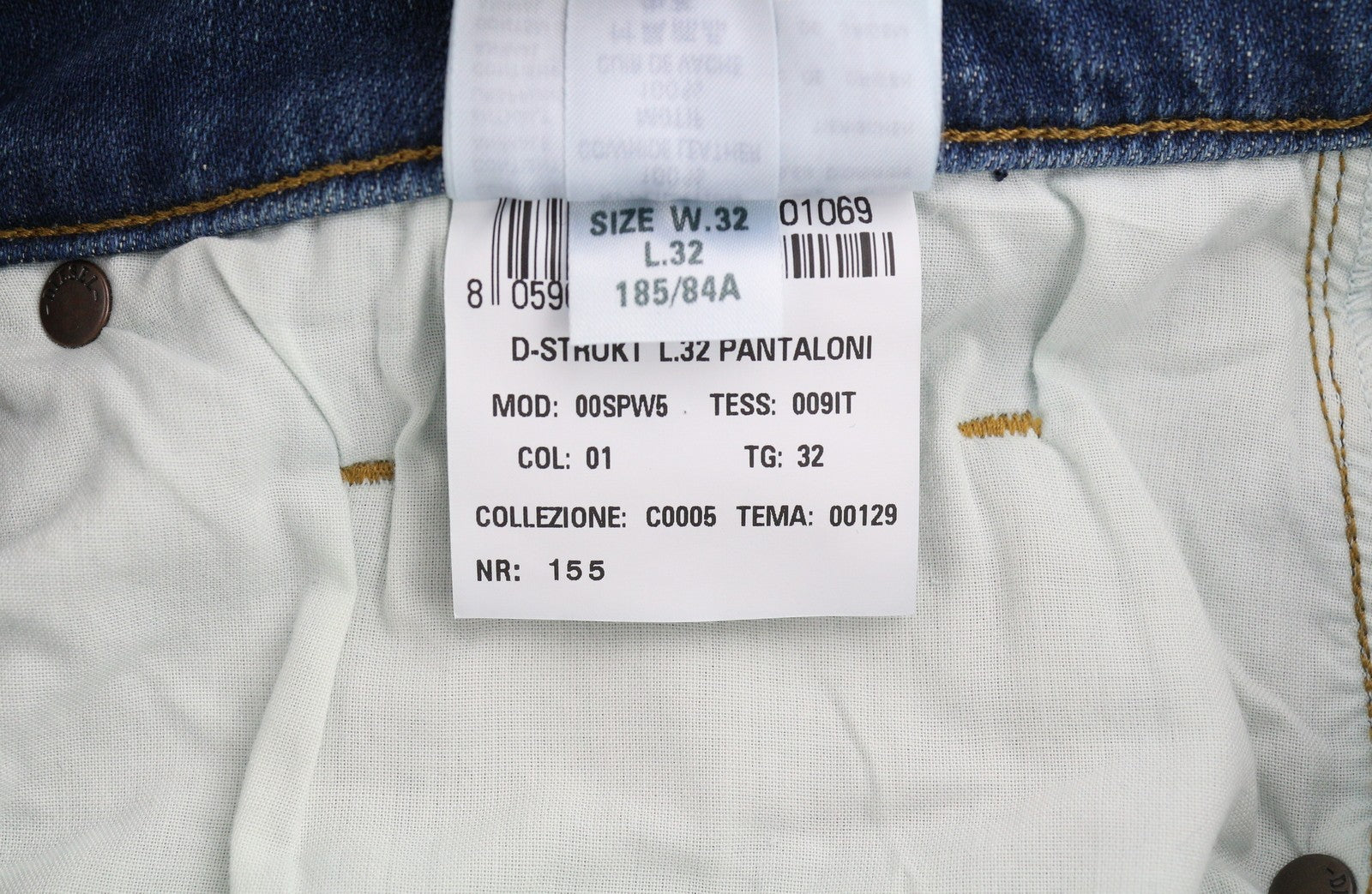 DIESEL D-Strukt 009IT vyriški džinsai W32/L32 Slim Stretch su užtrauktuku, skalbtos mėlynos spalvos 