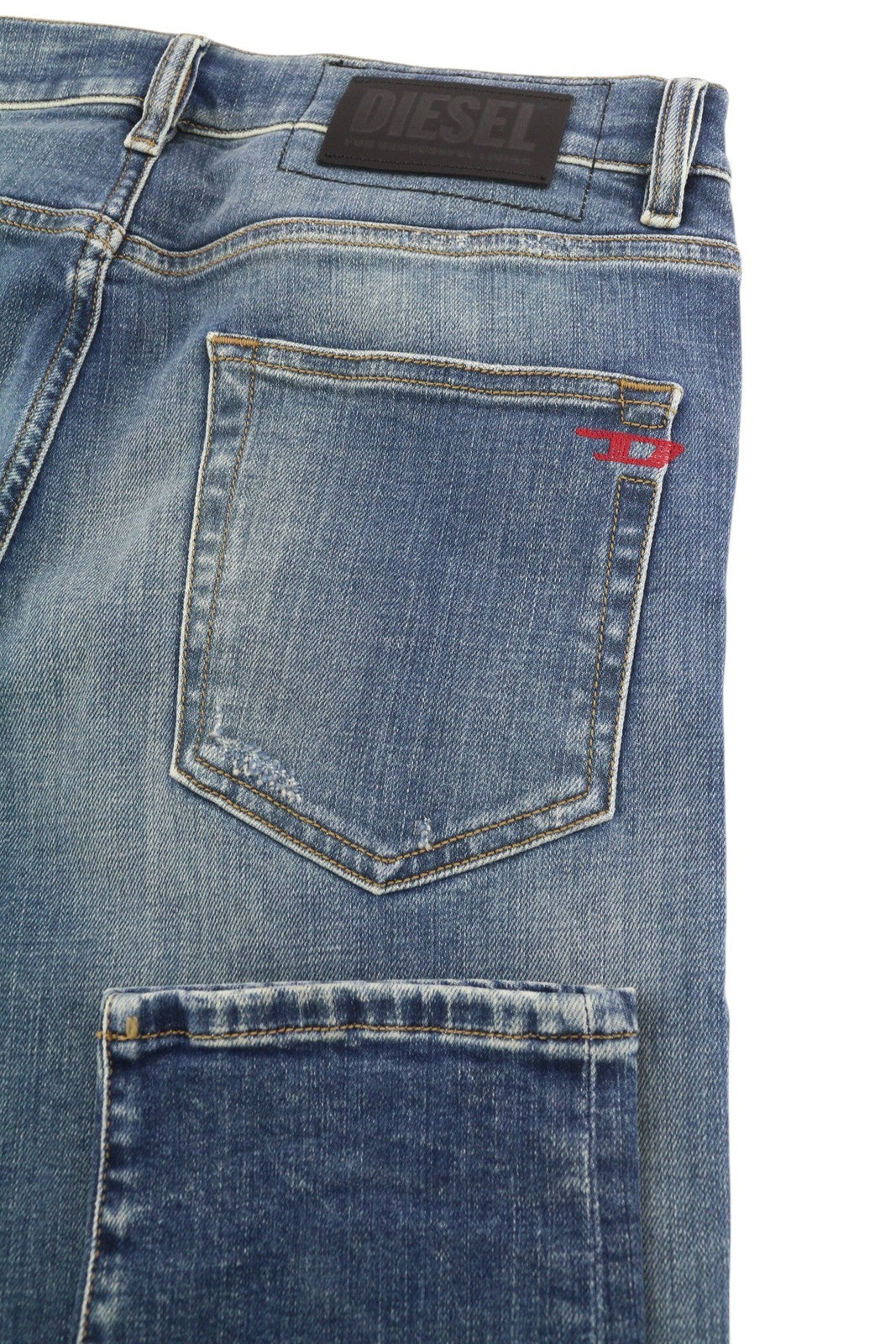 DIESEL D-Strukt 009IT vyriški džinsai W32/L32 Slim Stretch su užtrauktuku, skalbtos mėlynos spalvos 