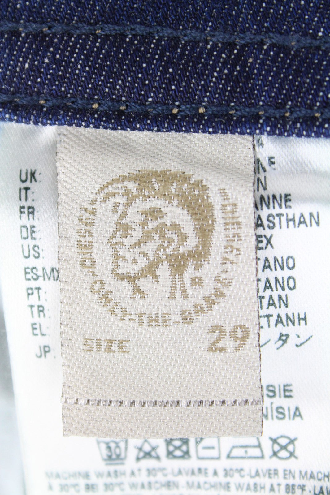 DIESEL Buster 084GR vyriški džinsai W29/L32 Slim Tapered Fit su sagomis ir mėlynais tampriais dryžiais 