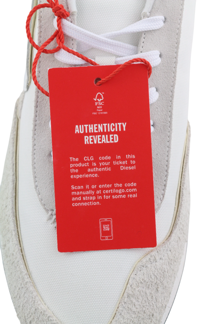 DIESEL S-Racer-Lc vyriški sportbačiai, 45 €, baltos odos, rekomenduojama mažmeninė kaina – 195 € 