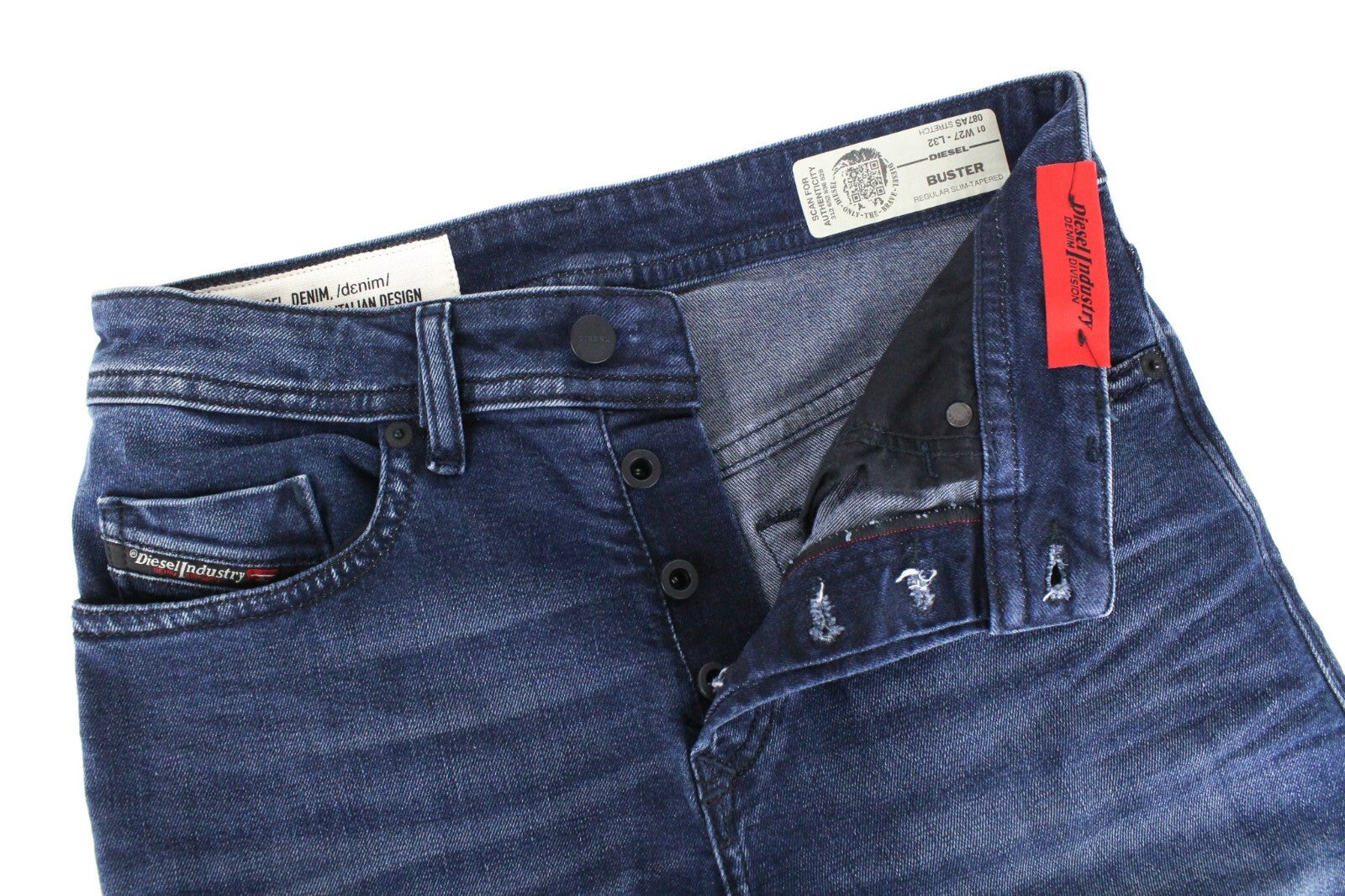 DIESEL Buster 087AS vyriški džinsai W27/L32 su sagomis, siaurėjančiais, skalbtais berniukams, mėlyni 