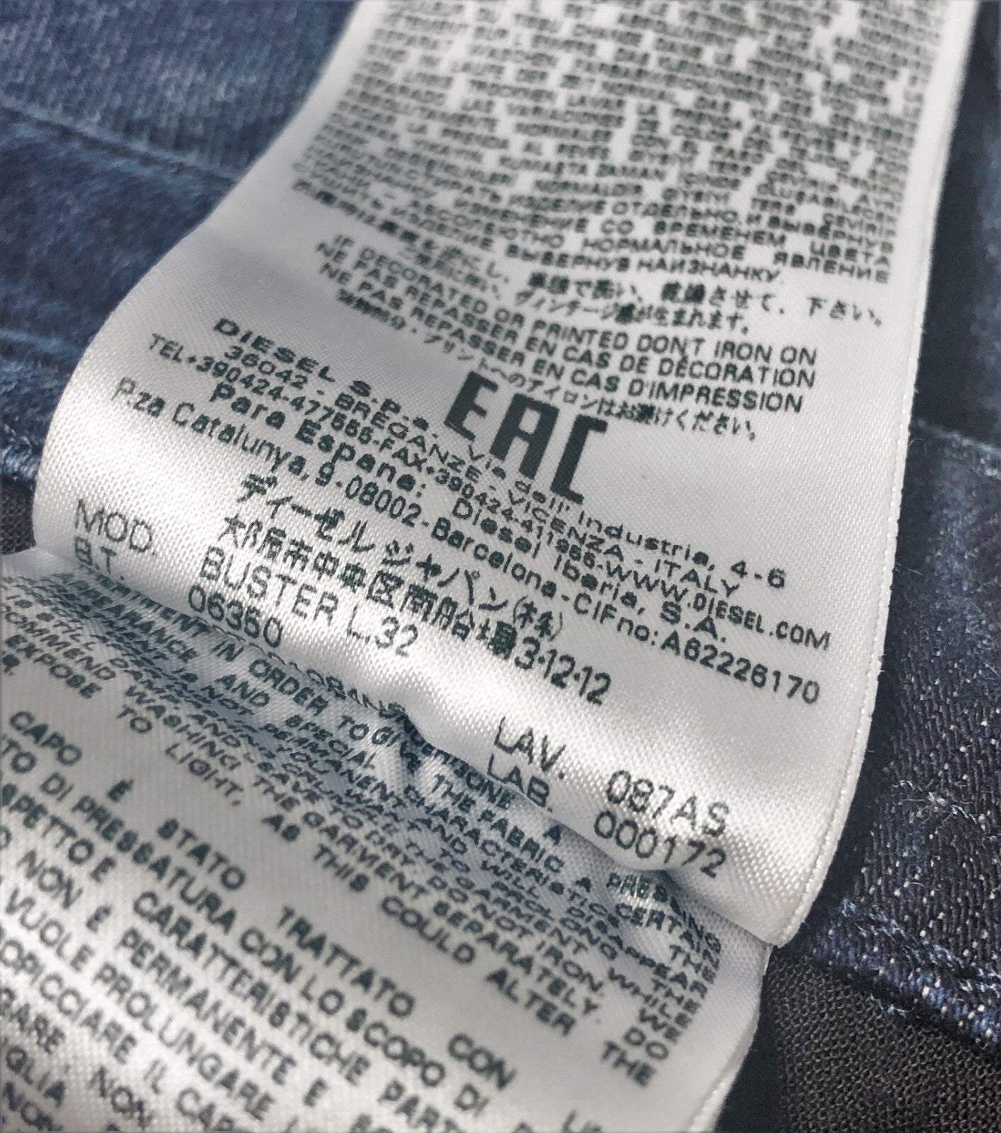 DIESEL Buster 087AS vyriški džinsai W27/L32 su sagomis, siaurėjančiais, skalbtais berniukams, mėlyni 