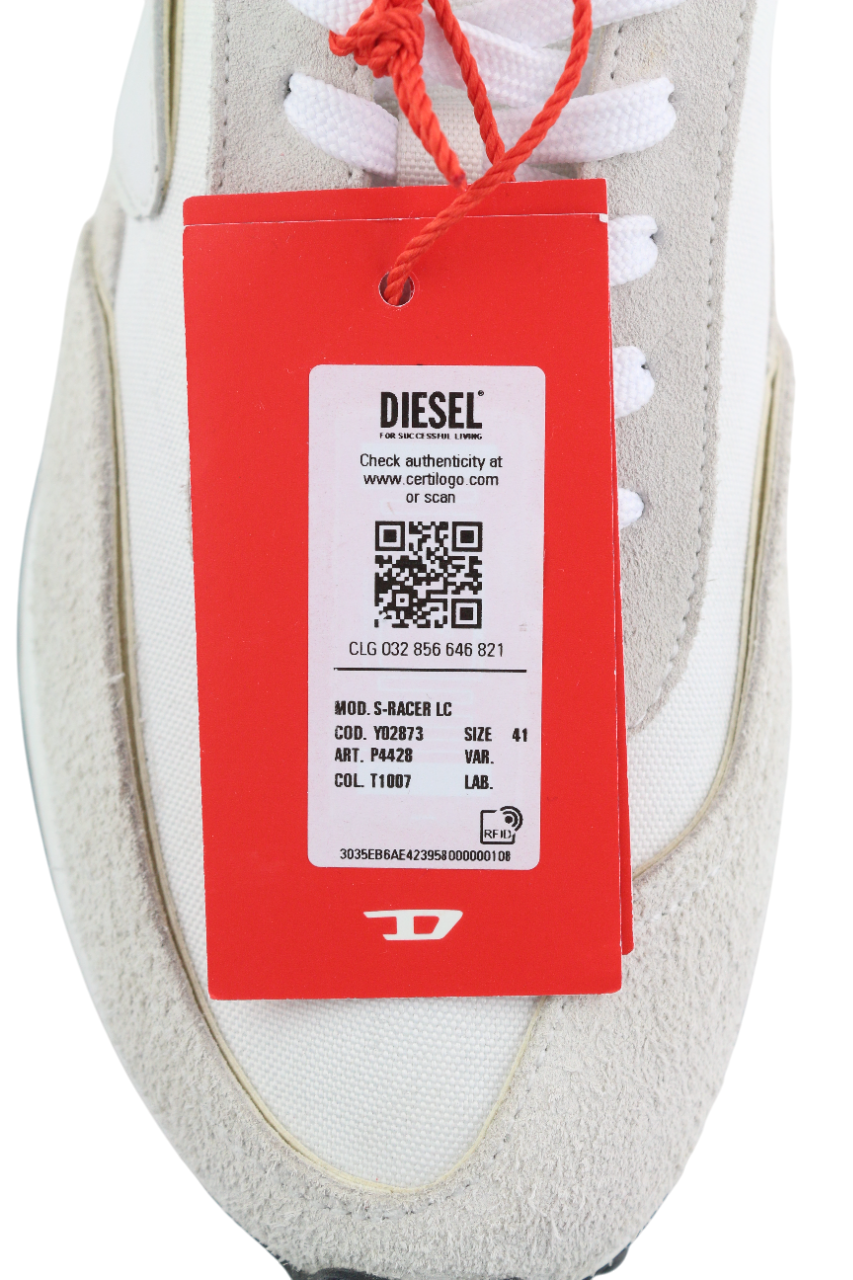 DIESEL S-Racer-Lc vyriški sportbačiai, EU41, balti, odiniai, kaina žemu pamušalu, 195 € 