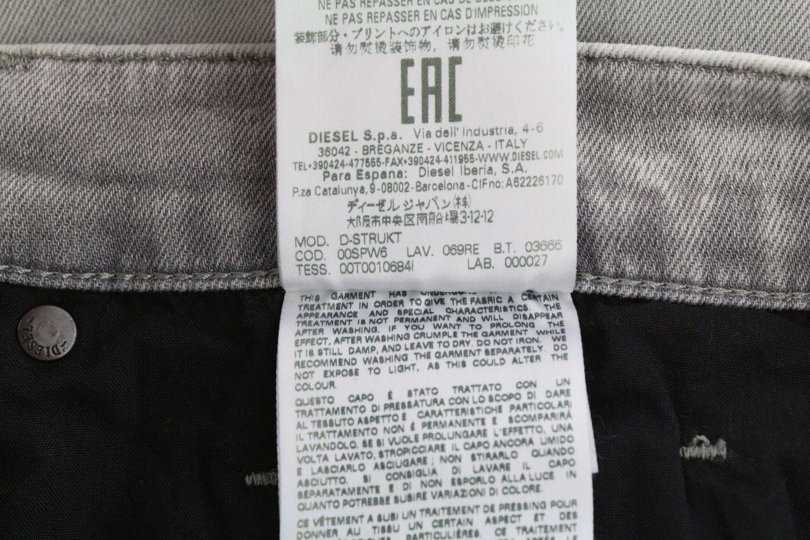 DIESEL D-Strukt 069RE vyriški džinsai W31/L34, ploni, tamprūs užtrauktukai, pilki, RRP 180 € 