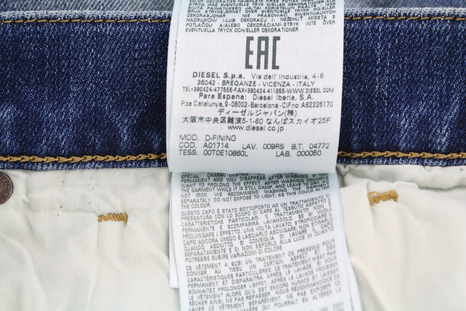 DIESEL D-Fining 009RS vyriški džinsai W31/L30 siaurėjantys tamprūs skalbtos mėlynos spalvos 