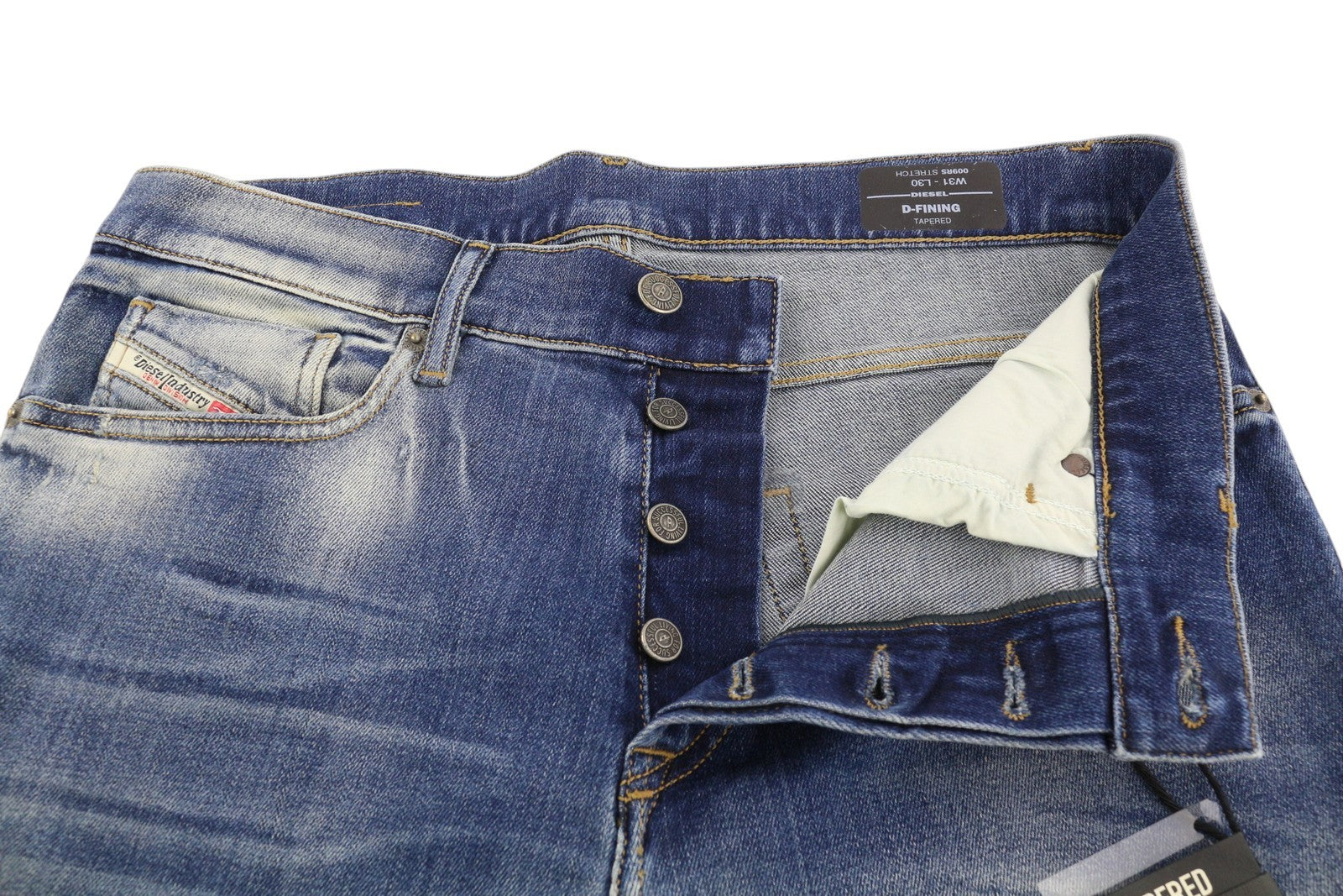 DIESEL D-Fining 009RS vyriški džinsai W31/L30 siaurėjantys tamprūs skalbtos mėlynos spalvos 