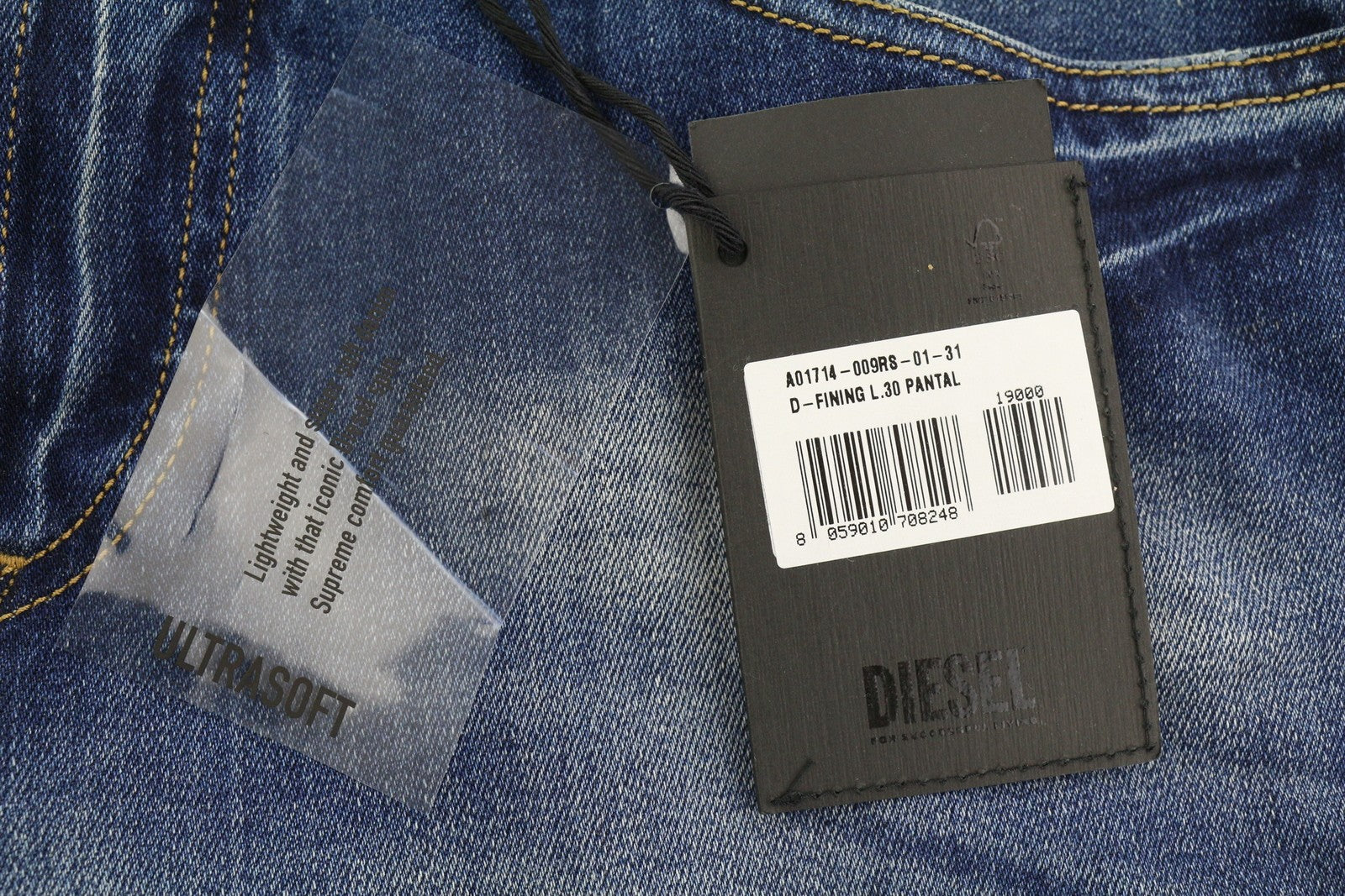 DIESEL D-Fining 009RS vyriški džinsai W31/L30 siaurėjantys tamprūs skalbtos mėlynos spalvos 