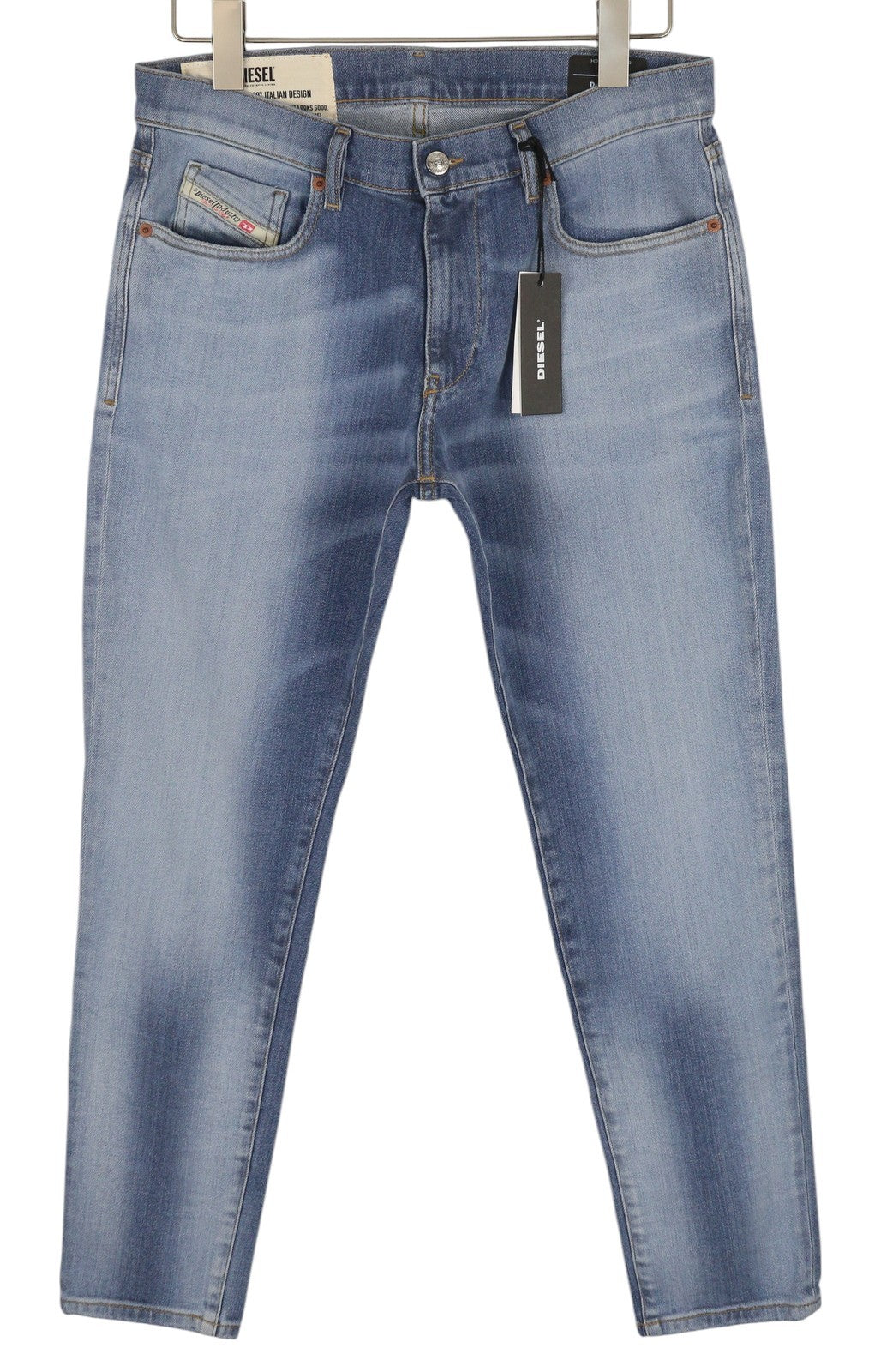 DIESEL D-Strukt 009NF vyriški džinsai W36/L32 Slim Stretch su užtrauktuku, skalbtos mėlynos spalvos 