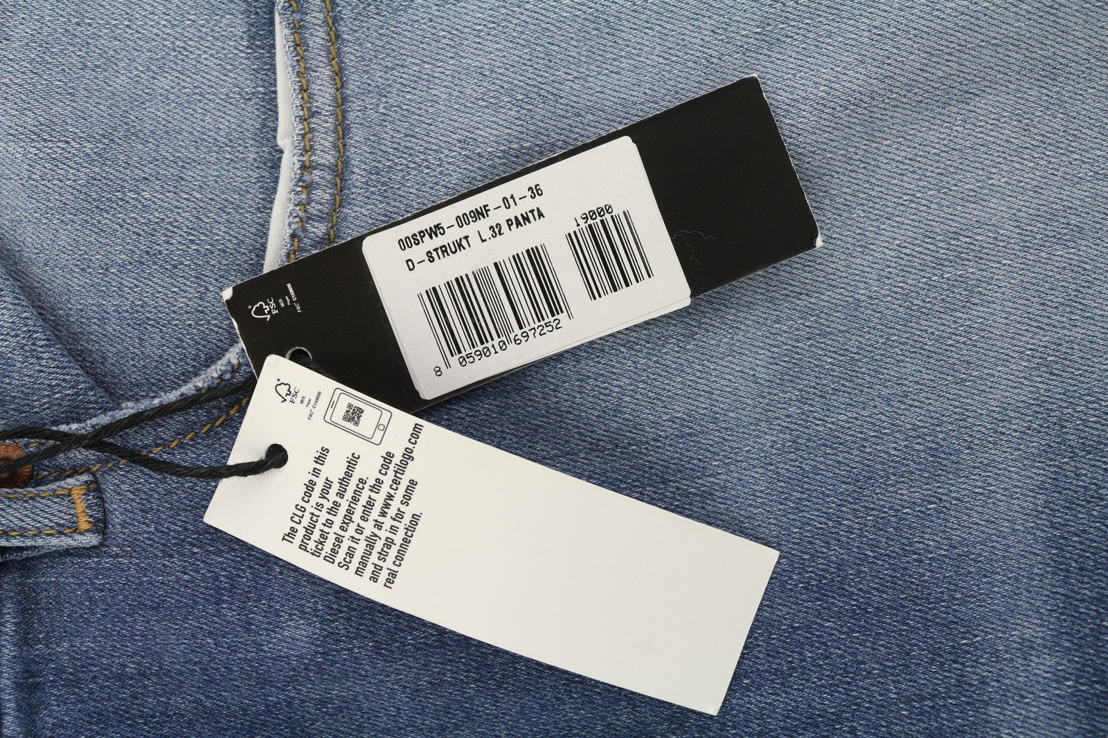 DIESEL D-Strukt 009NF vyriški džinsai W36/L32 Slim Stretch su užtrauktuku, skalbtos mėlynos spalvos 