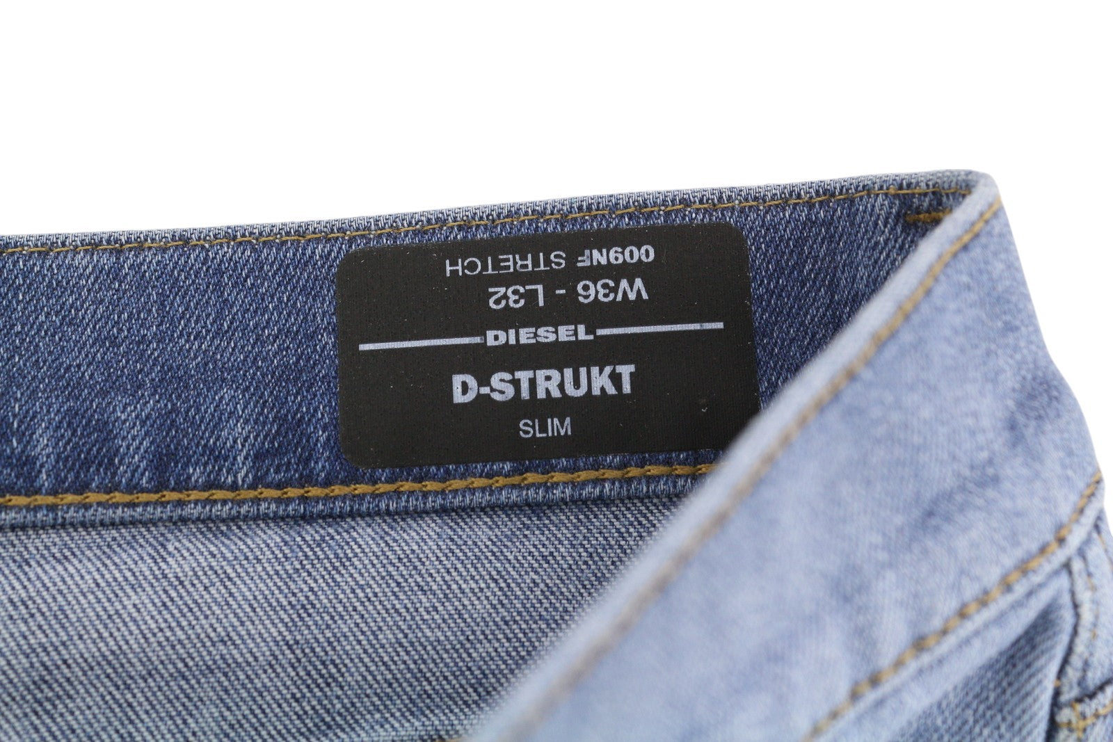 DIESEL D-Strukt 009NF vyriški džinsai W36/L32 Slim Stretch su užtrauktuku, skalbtos mėlynos spalvos 