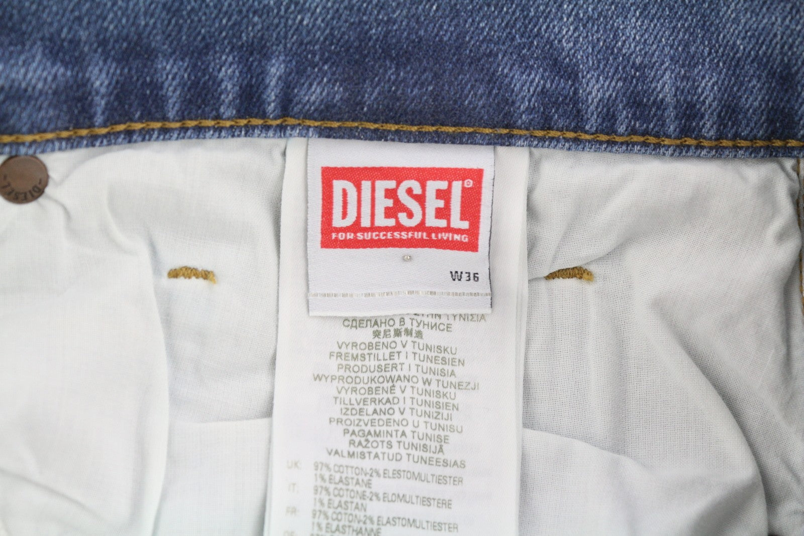 DIESEL D-Strukt 009NF vyriški džinsai W36/L32 Slim Stretch su užtrauktuku, skalbtos mėlynos spalvos 