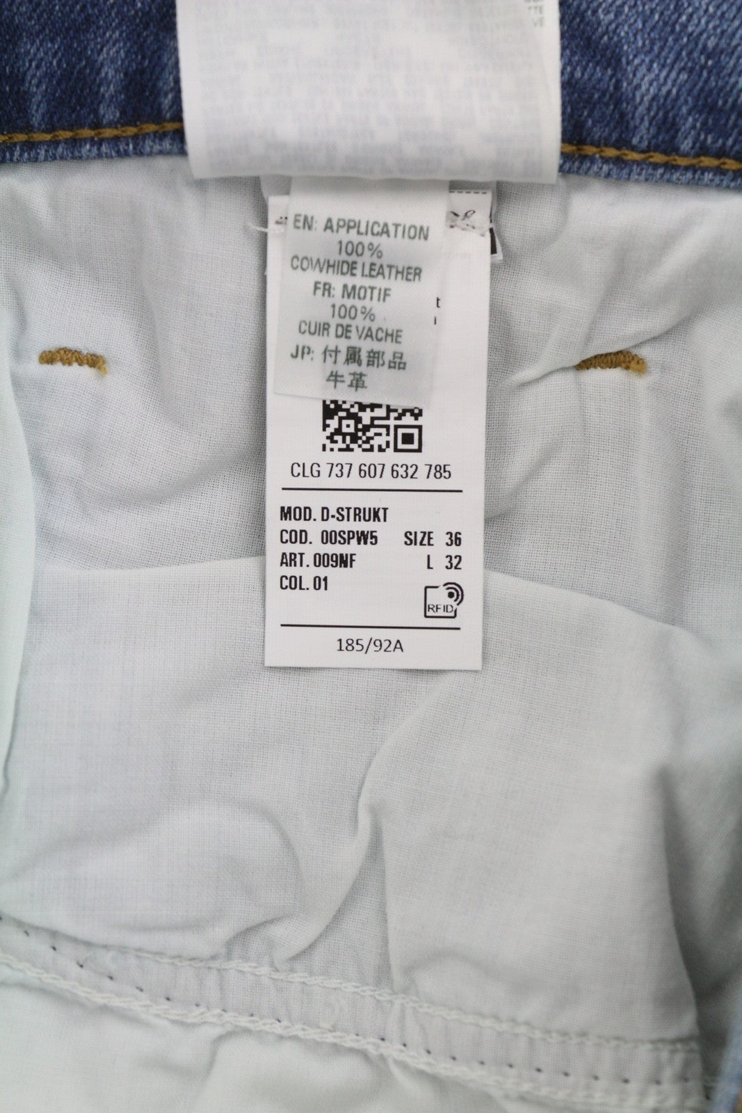 DIESEL D-Strukt 009NF vyriški džinsai W36/L32 Slim Stretch su užtrauktuku, skalbtos mėlynos spalvos 