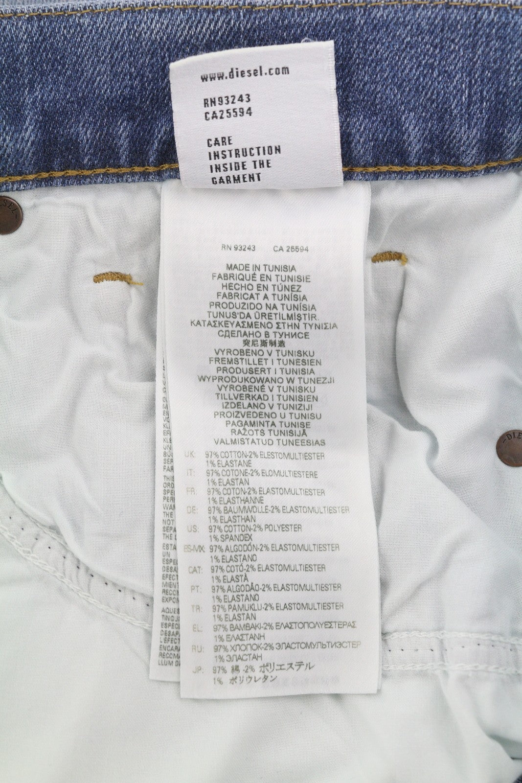 DIESEL D-Strukt 009NF vyriški džinsai W36/L32 Slim Stretch su užtrauktuku, skalbtos mėlynos spalvos 