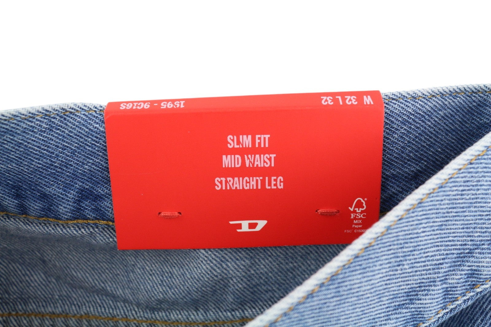 DIESEL 1995 9C16S vyriški džinsai W32/L32 ploni tiesūs klešniai, vidutinio juosmens, skalbtos mėlynos spalvos 