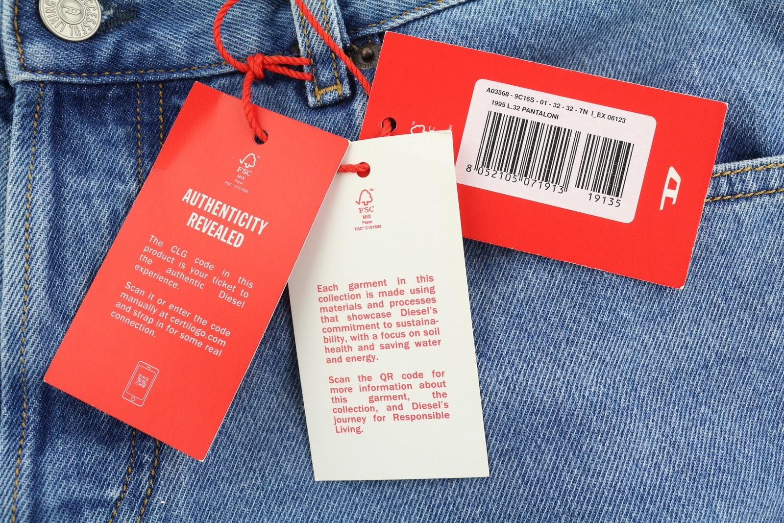 DIESEL 1995 9C16S vyriški džinsai W32/L32 ploni tiesūs klešniai, vidutinio juosmens, skalbtos mėlynos spalvos 