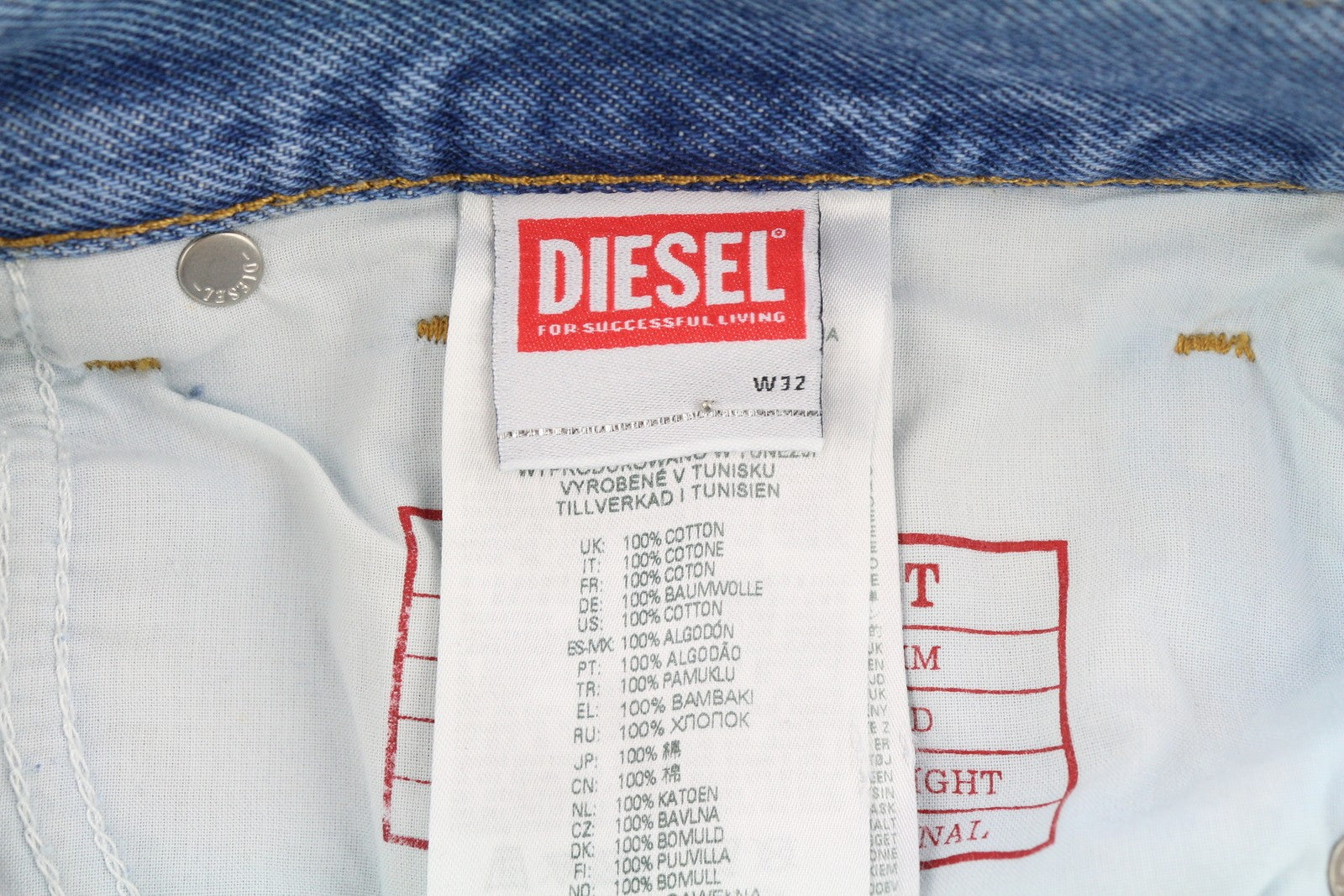 DIESEL 1995 9C16S vyriški džinsai W32/L32 ploni tiesūs klešniai, vidutinio juosmens, skalbtos mėlynos spalvos 