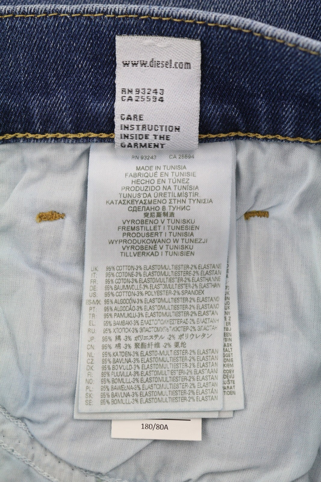 DIESEL D-Strukt 09A80 vyriški džinsai W30/L30 Slim Stretch su užtrauktuku, skalbtos mėlynos spalvos 