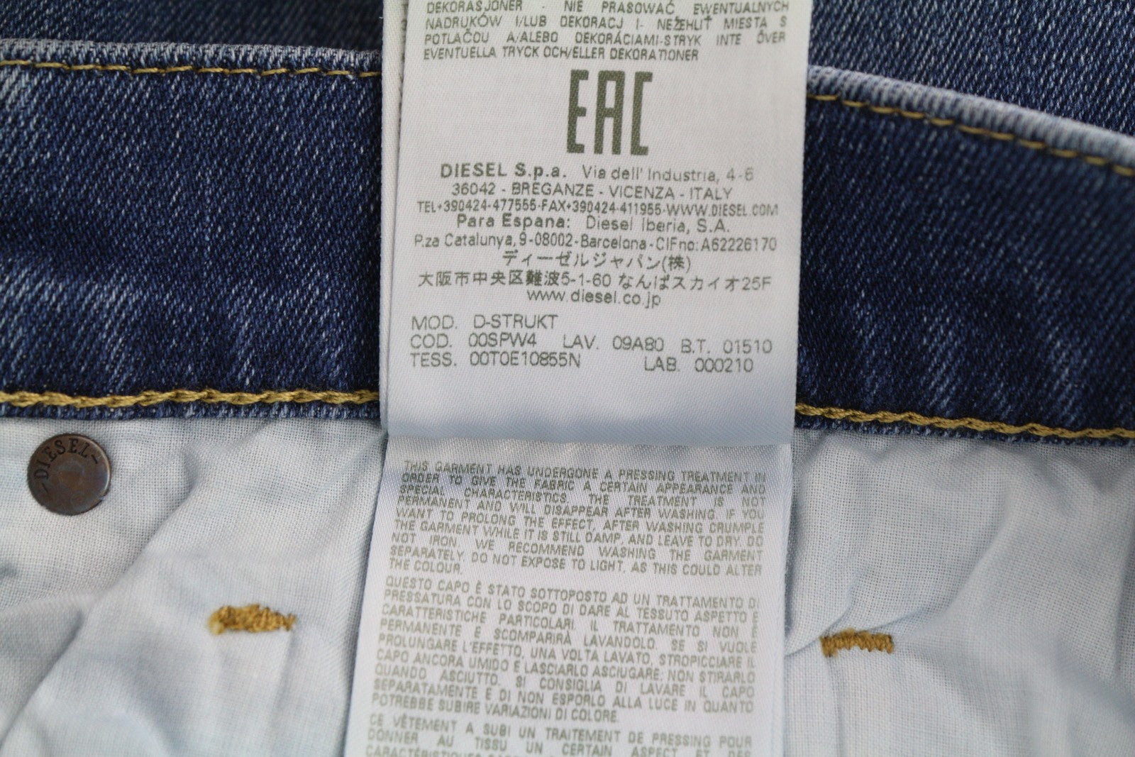 DIESEL D-Strukt 09A80 vyriški džinsai W30/L30 Slim Stretch su užtrauktuku, skalbtos mėlynos spalvos 