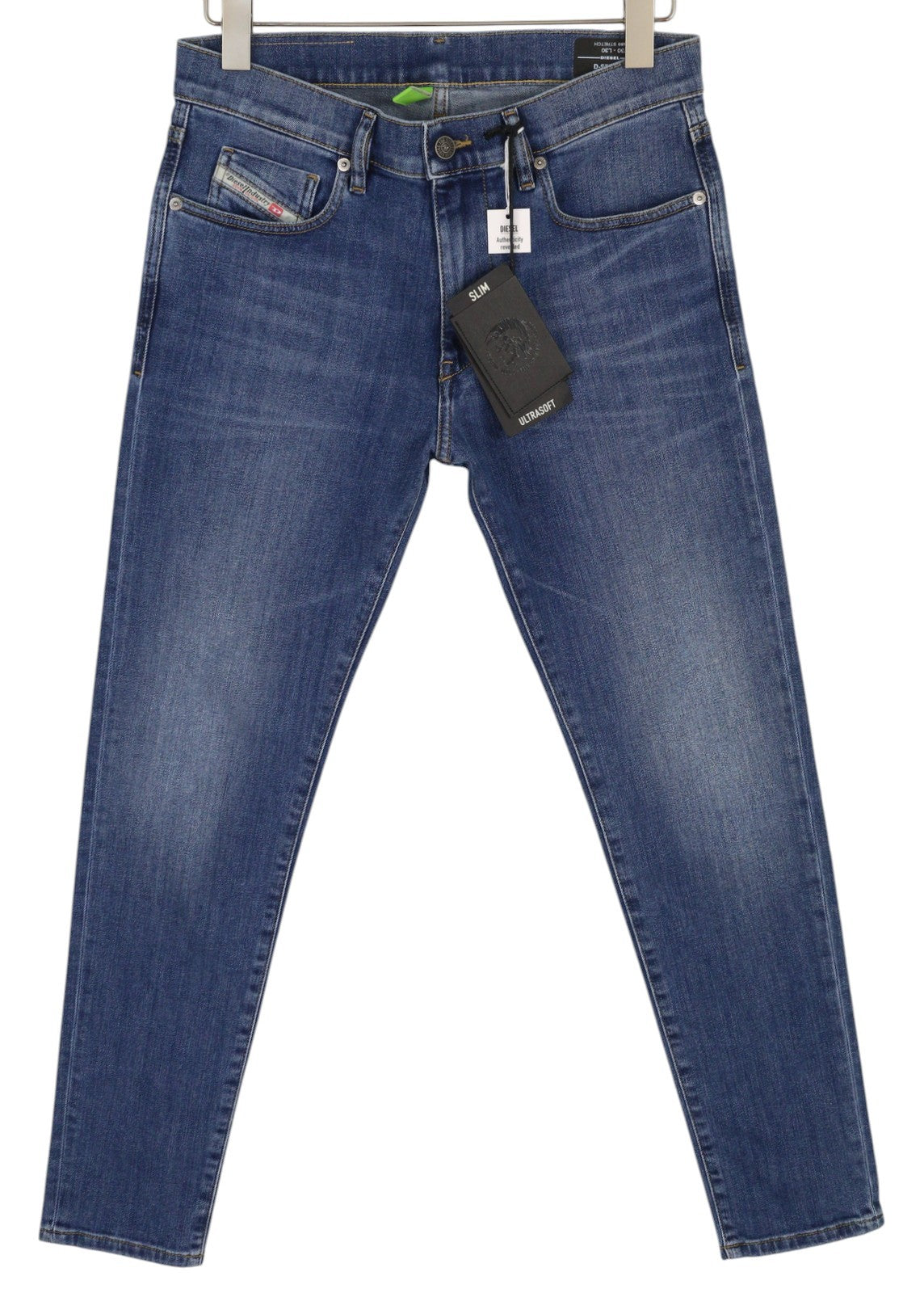 DIESEL D-Strukt 09A80 vyriški džinsai W30/L30 Slim Stretch su užtrauktuku, skalbtos mėlynos spalvos 