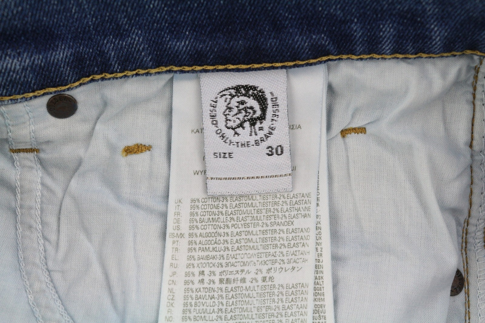 DIESEL D-Strukt 09A80 vyriški džinsai W30/L30 Slim Stretch su užtrauktuku, skalbtos mėlynos spalvos 