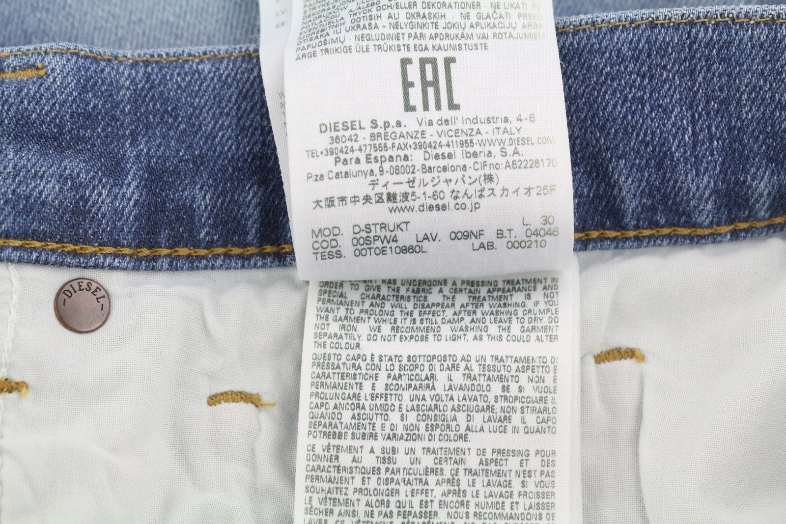 DIESEL D-Strukt 009NF vyriški džinsai W31/L30 Slim Stretch su užtrauktuku, skalbtos mėlynos spalvos 