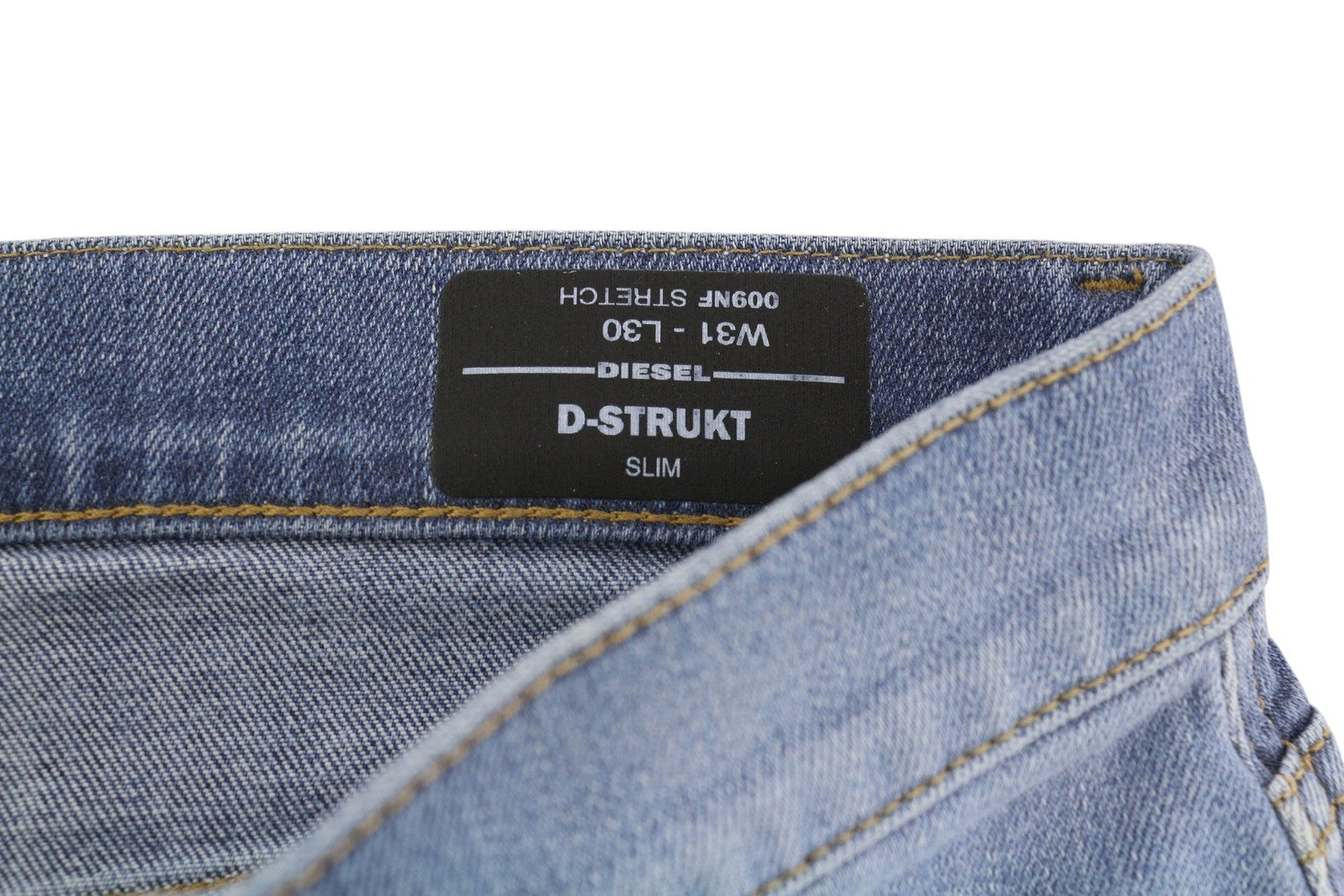 DIESEL D-Strukt 009NF vyriški džinsai W31/L30 Slim Stretch su užtrauktuku, skalbtos mėlynos spalvos 