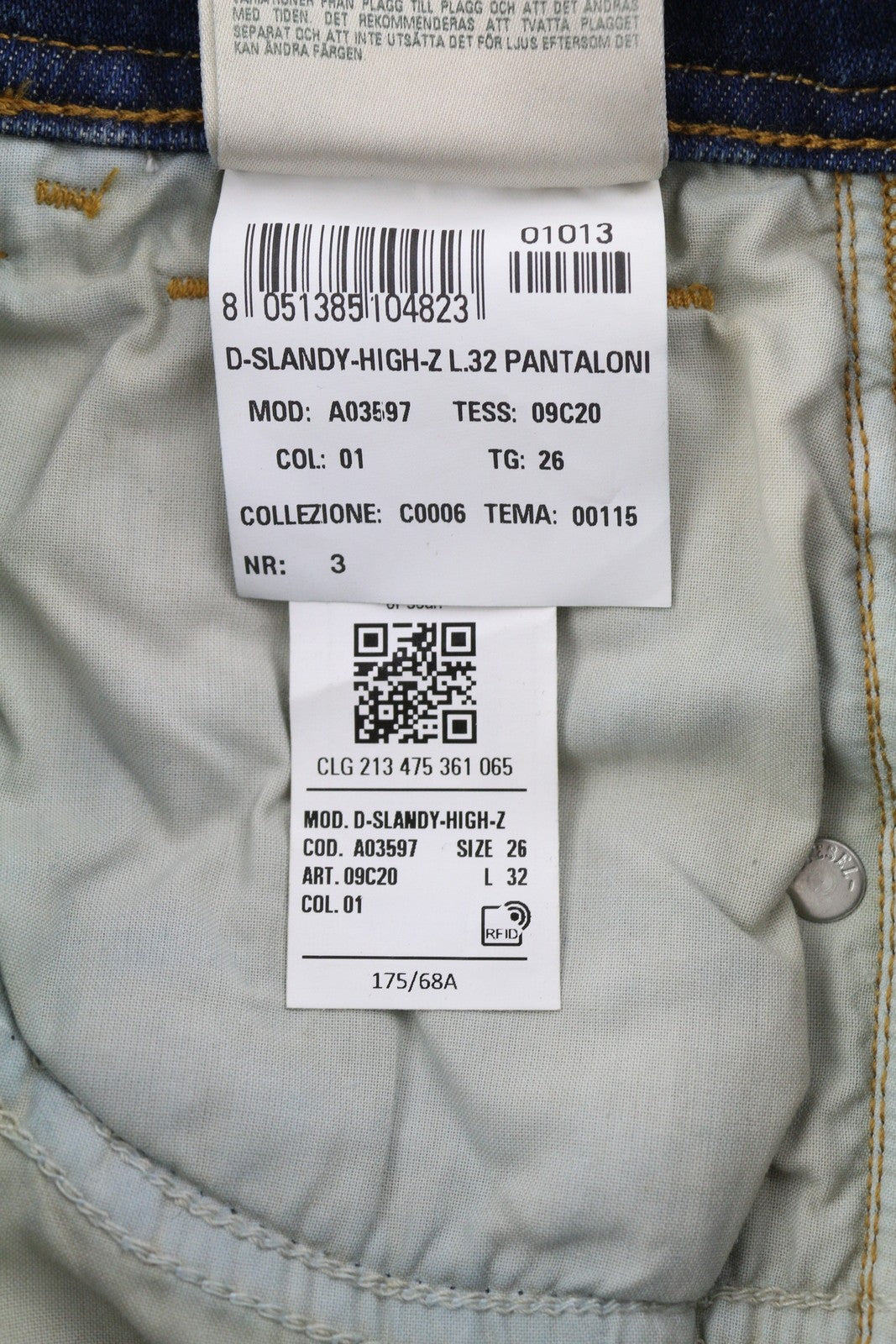 DIESEL D-Slandy-High-Z 09C20 moteriški džinsai W26/L32 aptempti, skalbti, rekomenduojama mažmeninė kaina – 160 €, mėlyni 