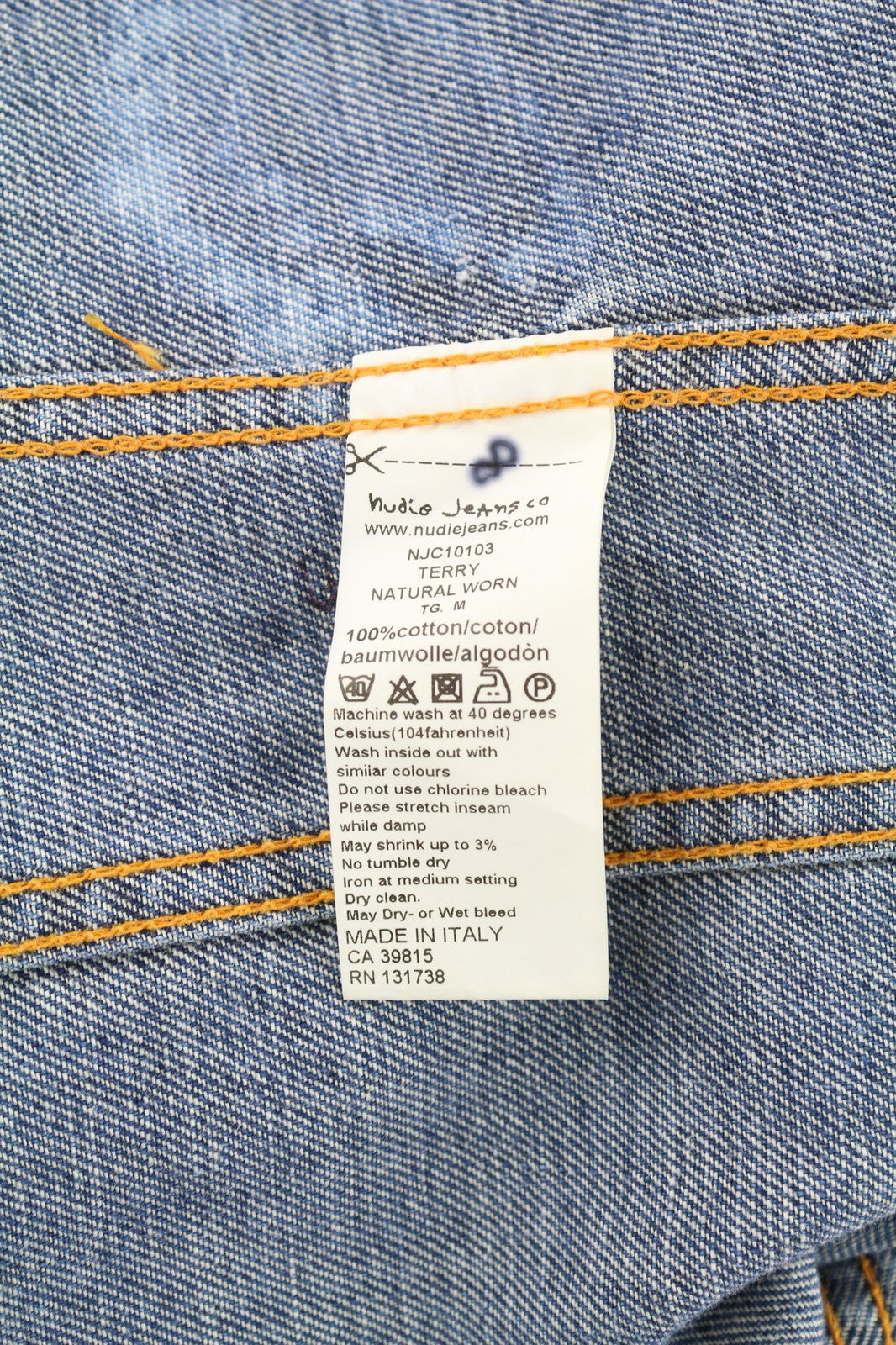 NUDIE Terry Natural Worn vyriška striukė M sendinto stiliaus mėlyna išblukusi sagų užsegimas PL 