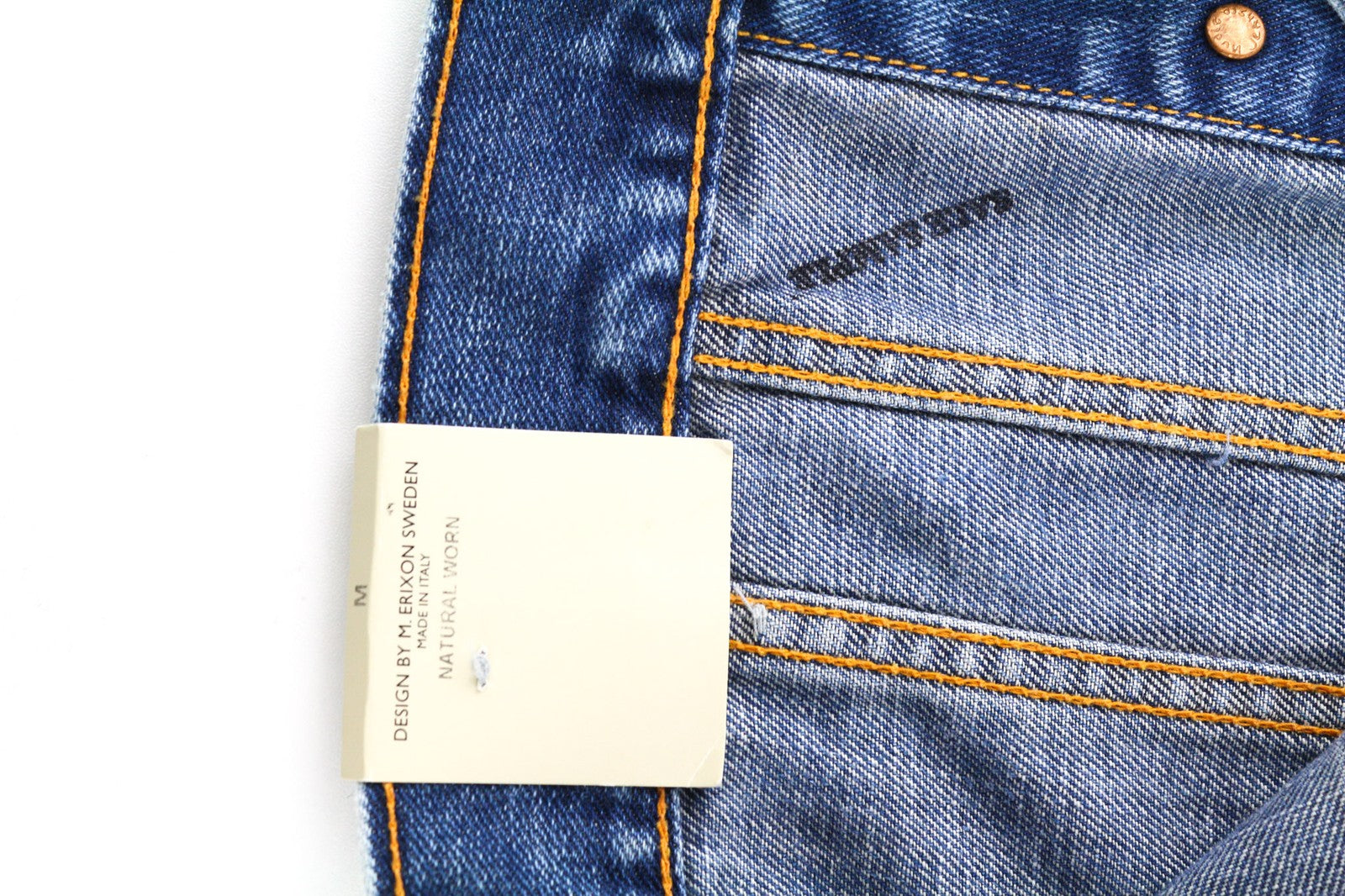 NUDIE Terry Natural Worn vyriška striukė M sendinto stiliaus mėlyna išblukusi sagų užsegimas PL 