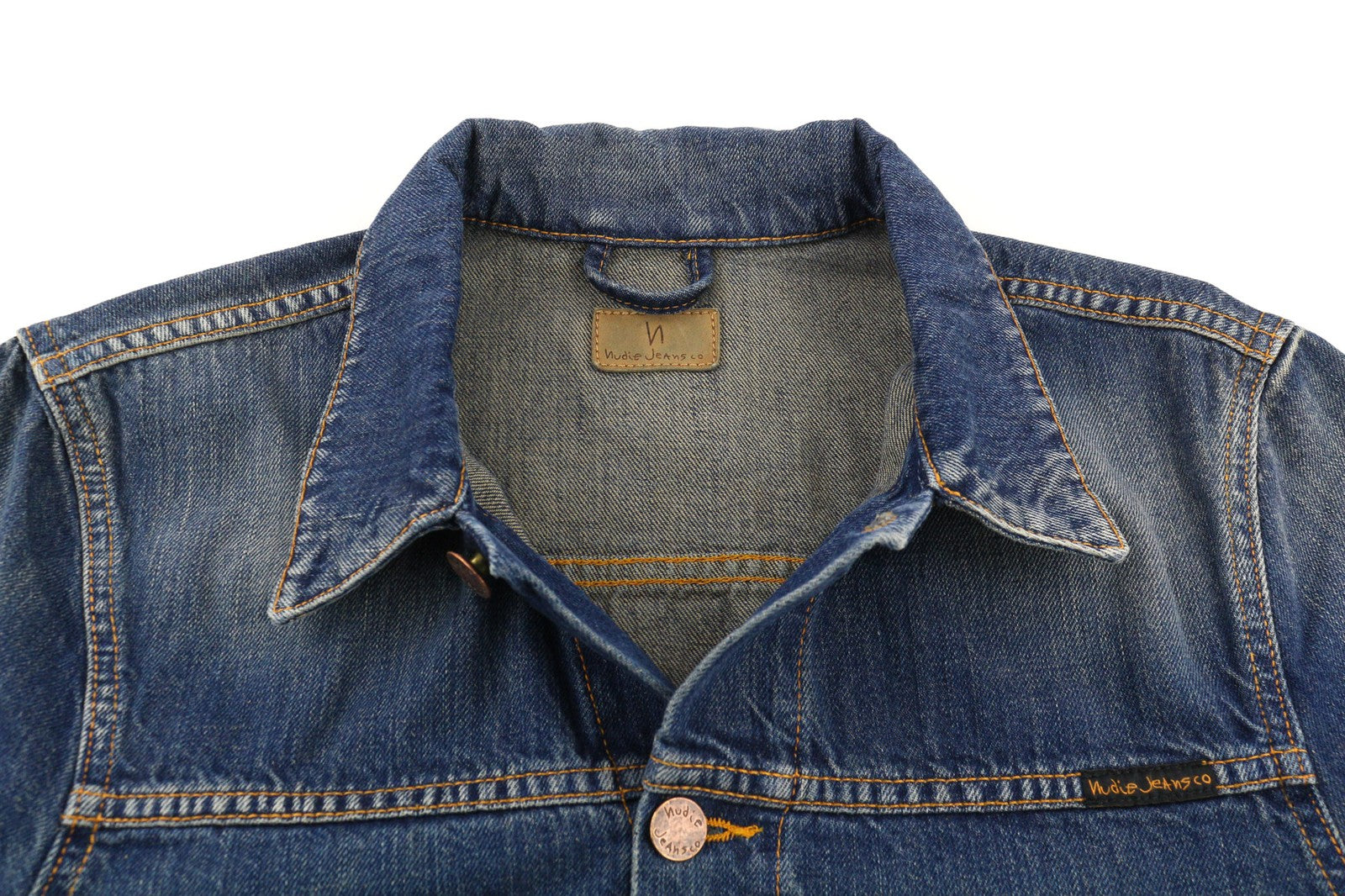 NUDIE Ronny Worn Authentic Mens Jacket XS Blue Worker Unlined Button Closure